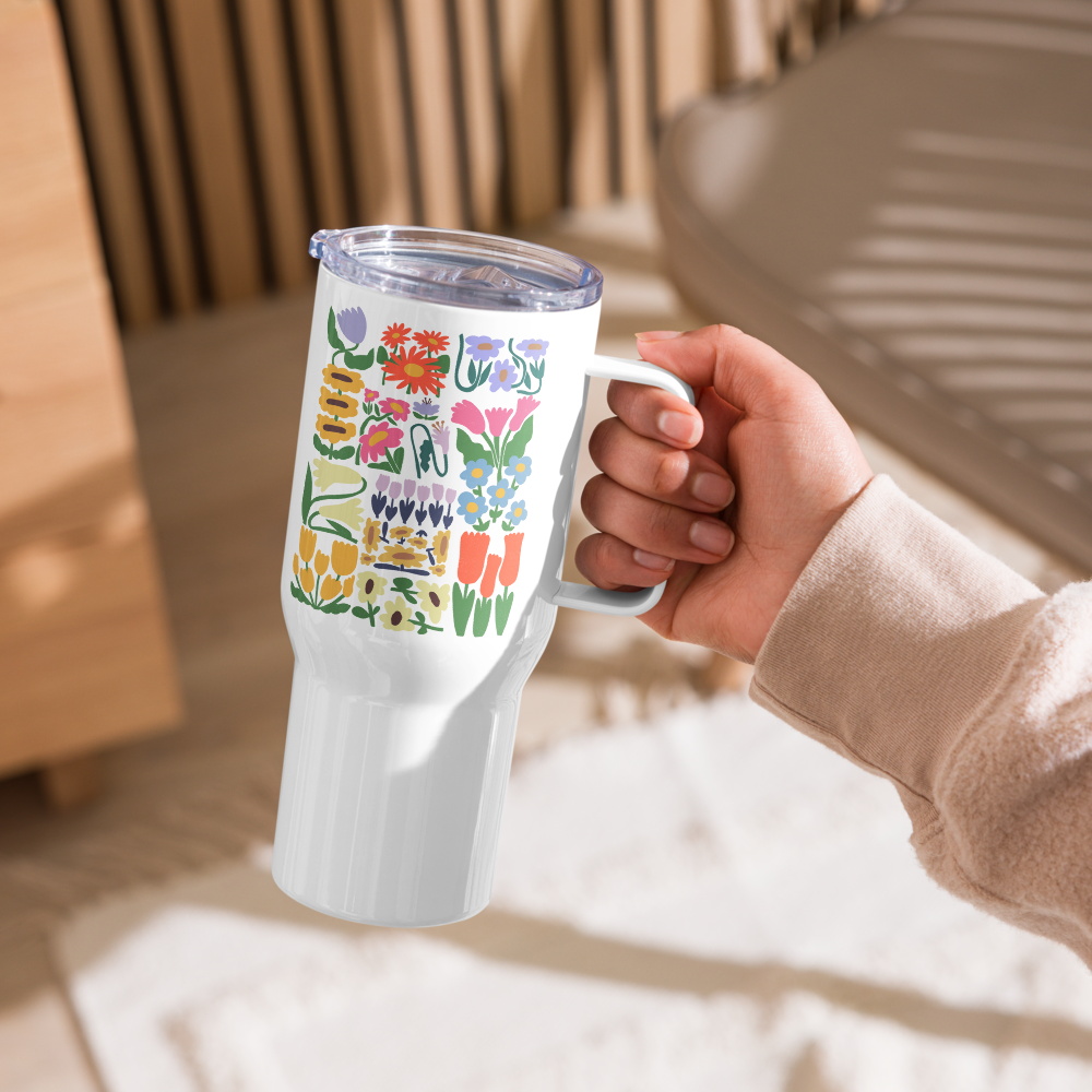 Flower Travel mug with a handle