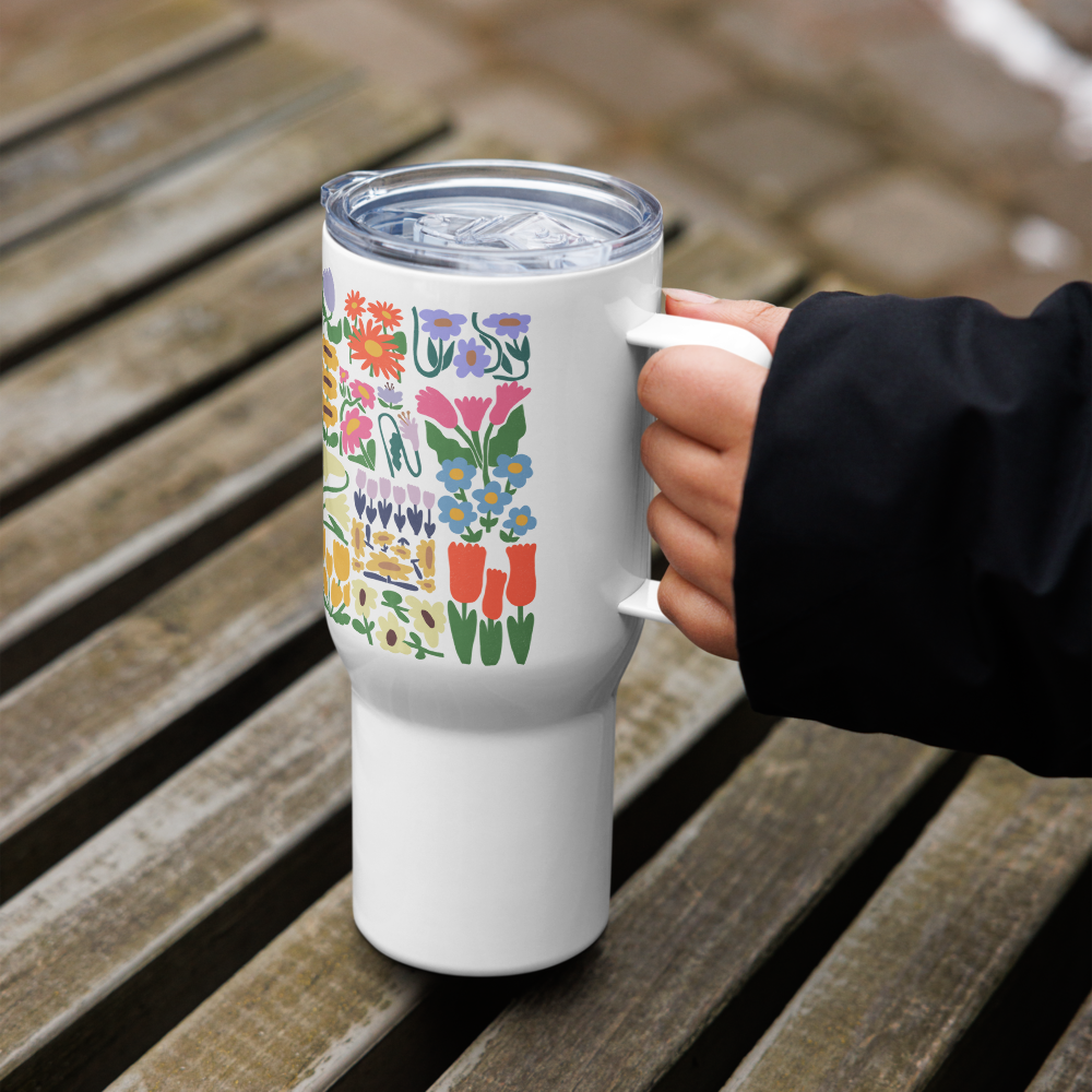 Flower Travel mug with a handle